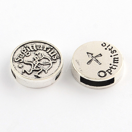 Antique Silver Plated Tibetan Style Flat Round Alloy Slide Charms TIBEB-Q063-06AS-NR-1