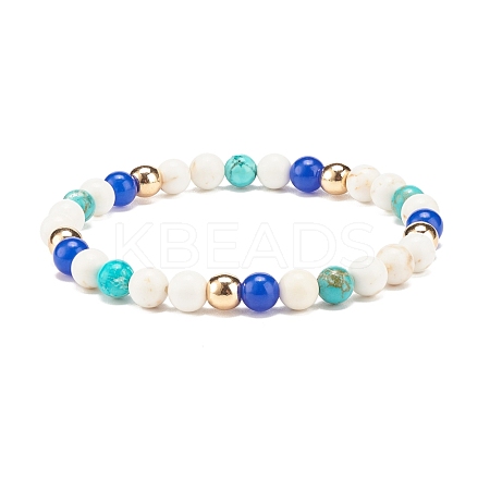 Natural & Synthetic Mixed Gemstome Round Beaded Stretch Bracelet for Women BJEW-JB08284-1