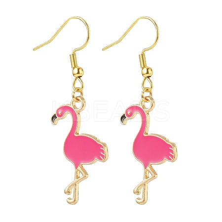 Deep Pink Enamel Flamingo Dangle Earrings EJEW-JE04969-1