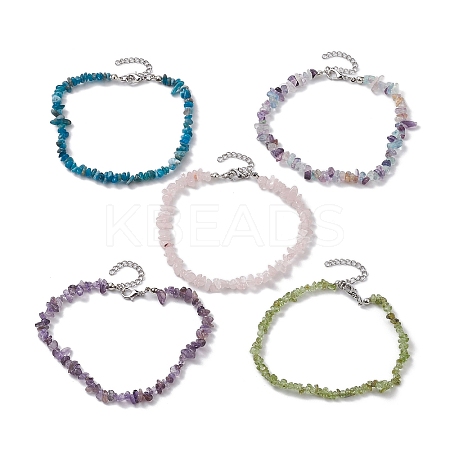 Natural Gemstone Beads Anklets AJEW-AN00583-1