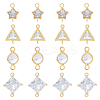 16Pcs 4 Styles Brass Pave Clear Cubic Zirconia Connector Charms KK-FH0007-30-1