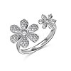 Flower Rhodium Plated 925 Sterling Silver Micro Pave Clear Cubic Zirconia Open Cuff Rings for Women RJEW-Q816-04P-1