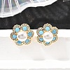 Flower Brass Micro Pave Clear Cubic Zirconia Stud Earrings EJEW-A135-21G-1