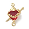 Brass with Glass Dark Red Sacred Heart Connector Charms KK-L253-27G-02-1
