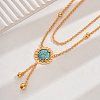 Vintage Classic Elegant Brass Pave Synthetic Turquoise Fashion European Flower Lariat Necklaces YP1848-2-1