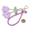 Handmade Cotton Yarn Crochet Lily of the Valley & Glass Pearl Round Bead Pendant Decorations HJEW-JM04389-01-3