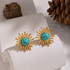 304 Stainless Steel with Gemstone Cuff Open Rings for Women OK7494-2-6