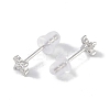Rhodium Plated Clover 999 Fine Silver Cubic Zirconia Stud Earrings for Women LS-EJEW-S215-16P-3