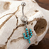Cowboy Theme 304 Stainless Steel Pave Synthetic Turquoise Curved Barbell Dangle Belly Rings FS-WGEFD82-09-1