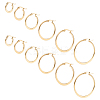 12 Pairs 6 Style 304 Stainless Steel Flat Hoop Earrings EJEW-UN0002-16-1
