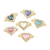 Brass Micro Pave Clear Cubic Zirconia & Shell Heart Connector Charms KK-I357-01G-1