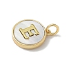 Brass Pave Natural Shell Flat Round with Letter Charms KK-Z115-13G-E-2