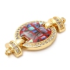 Rack Plating Brass Micro Pave Cubic Zirconia Flat Round Connector Charms KK-K385-100G-01-2