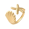 304 Stainless Steel Starfish & Shell Open Cuff Rings for Women RJEW-C095-09G-4