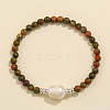 Natural Unakite & Freshwater Pearl Bead Stretch Bracelets for Women EC3110-4-1