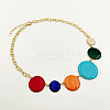 Summer 304 Stainless Steel Colorful Enamel Flat Round Link Chain Necklaces NJEW-S452-01G-1