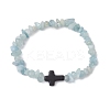 Natural Aquamarine Chips Stretch Bracelets for Women Men BJEW-JB11341-05-2