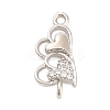 Brass Micro Pave Clear Cubic Zirconia Heart Connector Charms KK-H527-03A-P-1