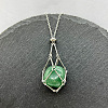 Natural Green Aventurine Nuggets Macrame Pouch Pendant 201 Stainless Steel Chain Necklaces FS-WG7A779-03-1
