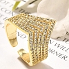 Rack Plating Brass Micro Pave Clear Cubic Zirconia Cuff Finger Rings for Women RJEW-M028-26G-5