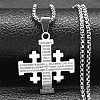 Jerusalem Cross 304 Stainless Steel Pendant Box Chain Necklaces NJEW-NH0003-01P-1