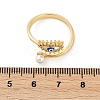Evil Eye Brass Micro Pave Clear Cubic Zirconia Open Cuff Rings for Women. with ABS Plastic Imitation Pearl and Enamel RJEW-G343-20G-5
