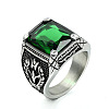 316L Stainless Steel & Cubic Zirconia Men's Vintage Carved Finger Rings FS-WG82D33-18-2