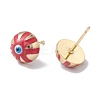 Enamel Half Round with Evil Eye Stud Earrings EJEW-A093-05G-04-2