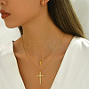 201 Stainless Steel Rhinestones Double-layer Cross Pendant Necklace & Stud Earrings Set for Women LY3624-4
