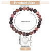 Olycraft Natural Rhodonite Round Beaded Stretch Bracelet with Alloy Heart Charm BJEW-OC0001-09A-2