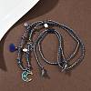 304 Stainless Steel Blue Enamel Moon Pendant Cotton Cord Adjustable Necklaces NJEW-C093-04G-2