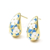 Teardrop with Flower Real 18K Gold Plated Brass Enamel Stud Earrings EJEW-L270-013G-02-1