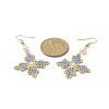 Glass Seed Beaded Cross Fleury Dangle Earrings with Round Shell Pearl EJEW-MZ00033-5