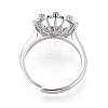 Flower Shape Brass Micro Pave Clear Cubic Zirconia Adjustable Ring Settings KK-T076-45P-3