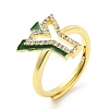 Mixed Color Enamel Initial Letter Adjustable Ring with Clear Cubic Zirconia RJEW-P045-01G-Y-4