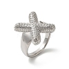 Letter Brass Micro Pave Clear Cubic Zirconia Open Cuff Ring for Women RJEW-N046-03X-P-1