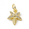 Brass Micro Pave Clear Cubic Zirconia Leaf Charms ZIRC-F132-42G-1
