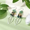 Leaf 201 Stainless Steel Natural Citrine & Natural Green Aventurine & Natural Malachite & Natural Garnet Chip Dangle Earrings EJEW-JE06138-02-2
