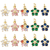 15Pcs 5 Colors Brass Clear Cubic Zirconia Pendants ZIRC-DR0001-06-1