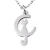 Non-Tarnish 201 Stainless Steel Kitten Pendant Necklaces NJEW-S105-JN588-40-1-1