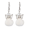 Angel Spiral Shell & Glass Pearl Dangle Earrings EJEW-JE05838-4