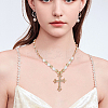 2Pcs 2 Colors Rhinestone Cross Fleury Pendant Necklace with Plastic Beaded Chains NJEW-AN0001-77-6