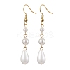 Teardrop Shell Pearl & Brass Dangle Earrings for Women EJEW-TA00513-1