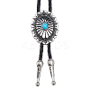 Adjustable Zinc Alloy Pave Synthetic Turquoise Oval Black PU Leather Cord Bolo Tie Lariat Necklaces NJEW-WH0035-04AS-1