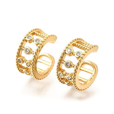 Brass Micro Pave Clear Cubic Zirconia Cuff Earrings EJEW-F370-10G-1