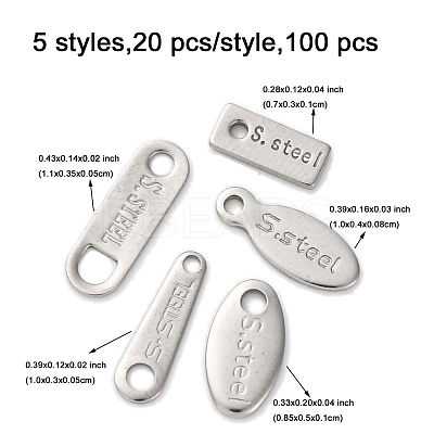 100Pcs 5 Styles 304 Stainless Steel Charms STAS-FP0001-04-1