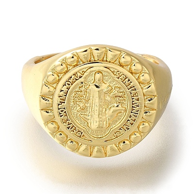 Rack Plating Round with Saint Brass Open Cuff Rings RJEW-S411-11G-01-1