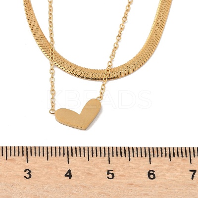 201 Stainless Steel Love Heart Pendant Double Layer Necklaces for Women LS-NJEW-D307-03G-1