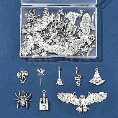 40Pcs 10 Styles Halloween Tibetan Style Alloy Pendants TIBE-FS0003-30-1