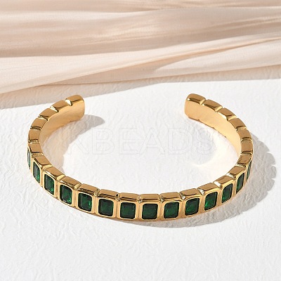 304 Stainless Steel & Cubic Zirconia Cuff Bangles for Women BJEW-T031-01C-1